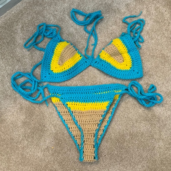 Boutique Other - Crochet Bikini Boho Beach Festival 2 Piece Blue Size M/L